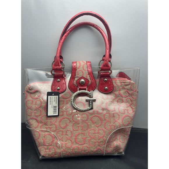 Y2K NWT Pink Guess Clear Tote Purse with Removeable Travel Bag - Picture 2 of 8
